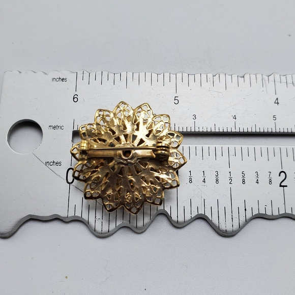 Vtg Teal Clear Rhinestone Flower Lapel Pin Brooch - Picture 2 of 4